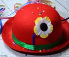 Bir çiçek ile kırmızı melon şapka
